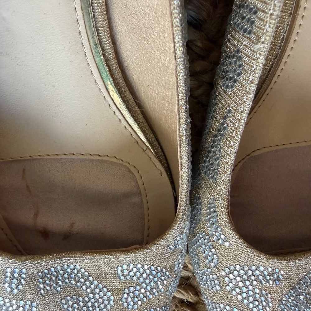 Carolyn trucker pumps Beige and Silver Women's low Heels beaded #8 - Picture 6 of 10